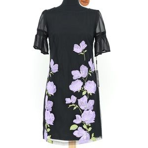 Karl Lagerfeld Paris Black Floral Embroidered Sheer Sleeve Dress Size 2 NWT $158